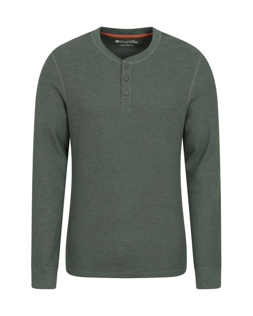 Mountain Warehouse Green 'Selby' Waffle Henley Tee With Button Fastenings Long Sleeve Top Cotton for men