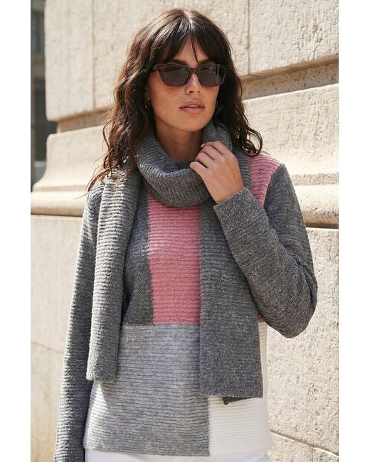 Roman Brown Colour Block Scarf Jumper