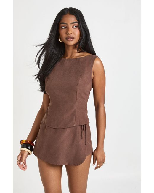 Boohoo Brown Peached Tie Side Mini Skort