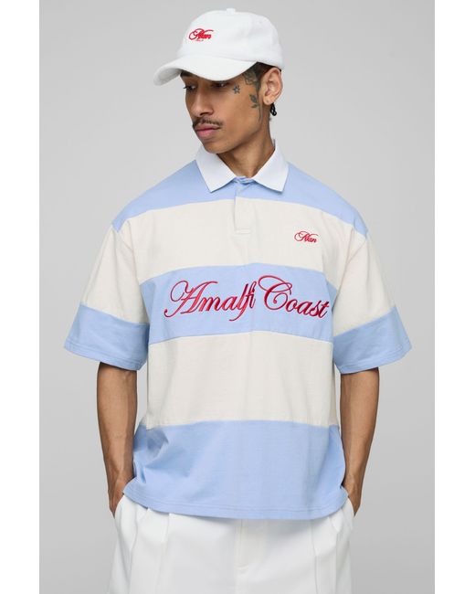BoohooMAN White Oversized Amalfi Striped Rugby Polo for men