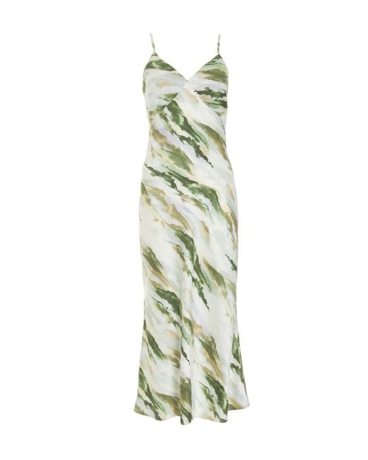 Quiz Green Marble Print Satin Midaxi Dress