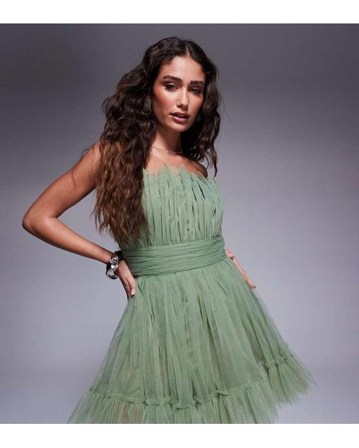 LACE & BEADS Green Petite Bandeau Structured Mini Dress