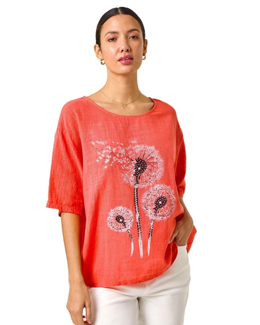 Roman Red Dandelion Hotfix Tunic Top