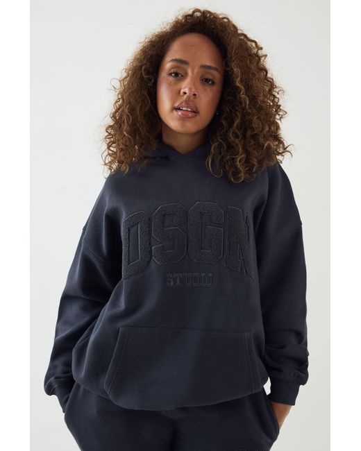 DSGN Studio Blue Towelling Applique Oversized Hoodie