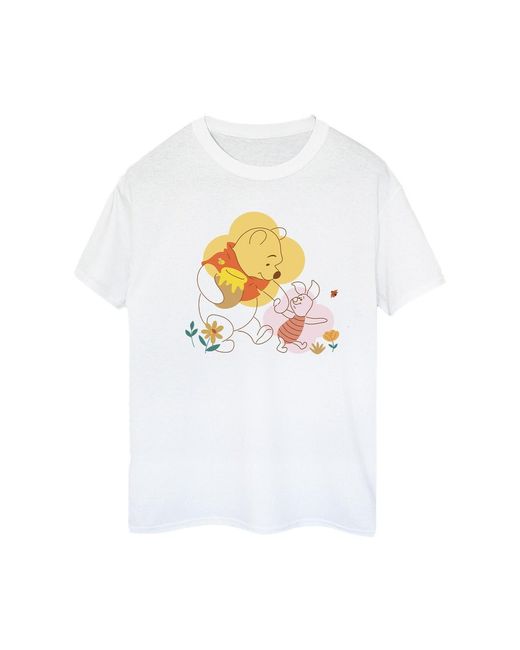 Disney White Ladies Winnie The Pooh Piglet Cotton Boyfriend T-Shirt