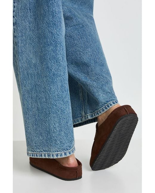 Boohoo Blue Faux Suede Wrapped Clog Mules