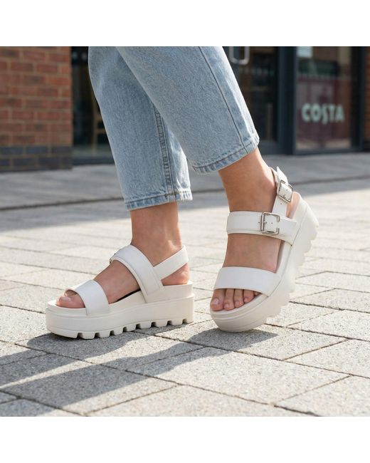 Wynsors Blue Wedge Platform Sandals Summer Helga Buckle