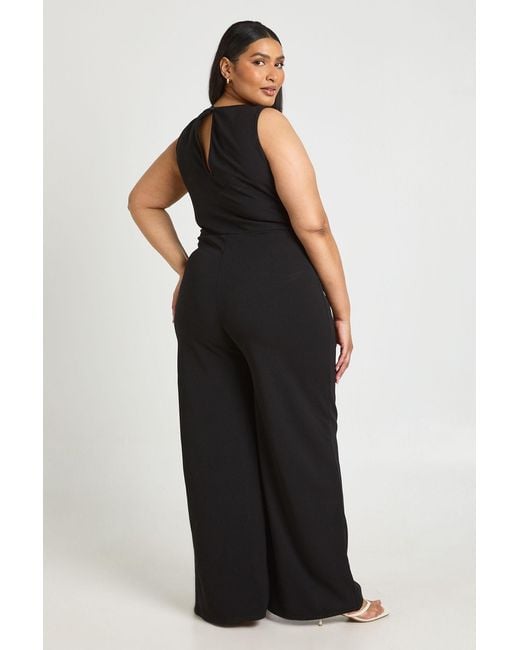 Boohoo Black Plus Belted Trim Detail Wide Leg Jumpsuit