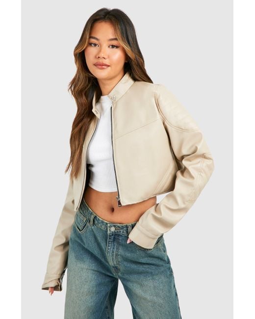 Boohoo Blue Cropped Moto Bomber Jacket