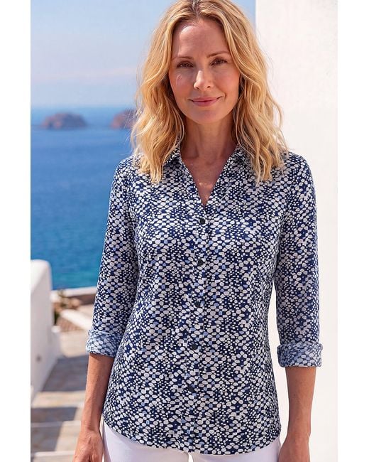 Roman Blue Classic Abstract Print Shirt