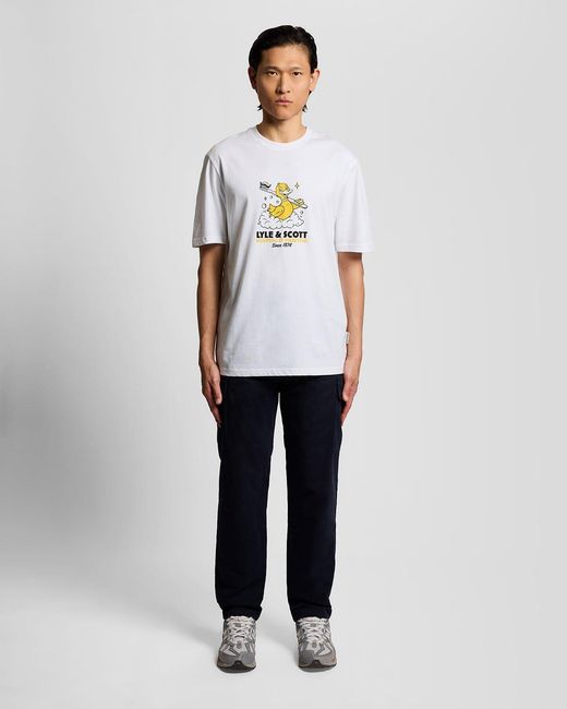 Lyle & Scott White Chest Print Graphic T-Shirt for men