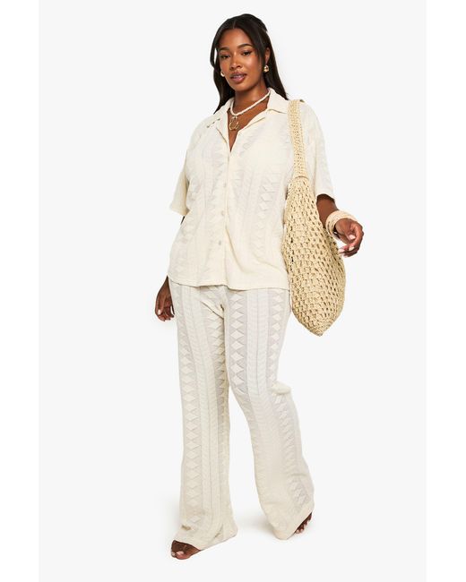 Boohoo Natural Plus Beach Mix And Match Textured Patterned Knitted Trouser