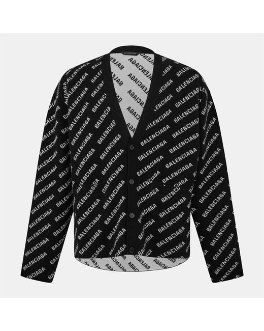 Balenciaga Black All Over Print Logo Cardigan for men