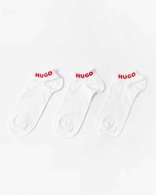 HUGO White 3 Pack Combed Cotton Ankle Length Socks for men