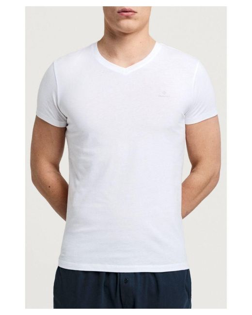 Gant Men's 2 Pack V-neck T-shirt In White voor heren
