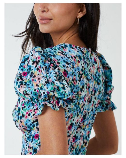 Blue Vanilla Blue Frill Puff Sleeve Midi Dress