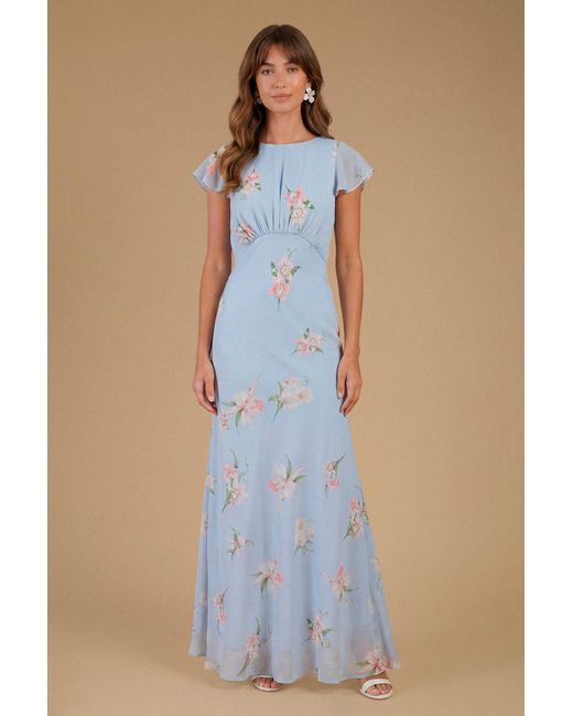 Oasis Blue Orchid Floral Printed Waterfall Maxi Dress