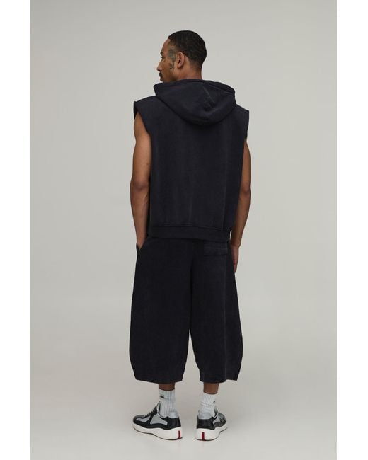 BoohooMAN Black Heavyweight Pleated Washed Jersey Longline Jort for men