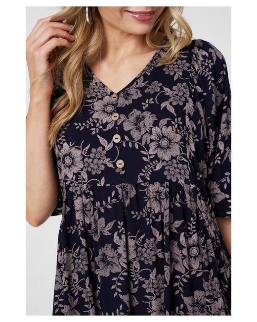 Izabel London White Printed 3/4 Sleeve Shirred Midi Dress
