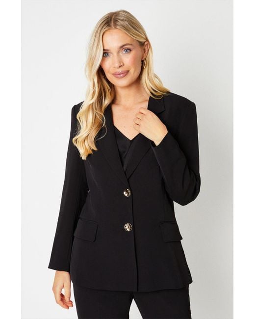 Wallis Black Petite Button Detail Double Breasted Blazer