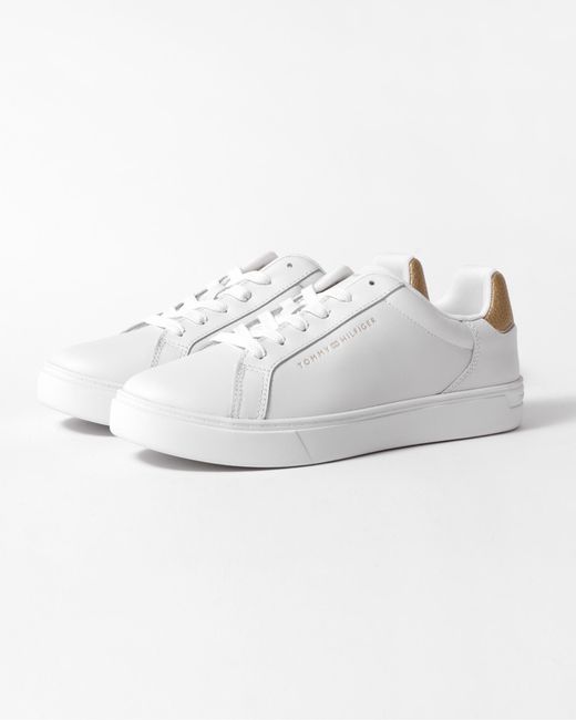 Tommy Hilfiger White Essential Court Metalic Trainers