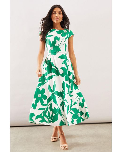 Wallis Green Floral Ottoman Fit & Flare Midaxi Dress