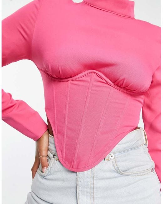 SIMMI Pink High Neck Corset Top