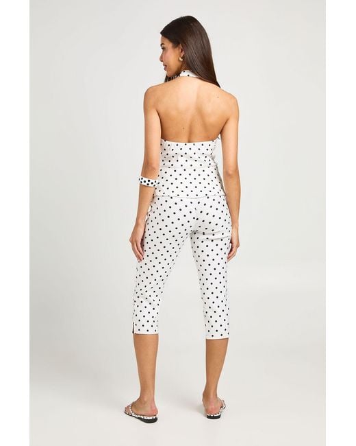 Boohoo Blue Bengaline Polka Dot Capri