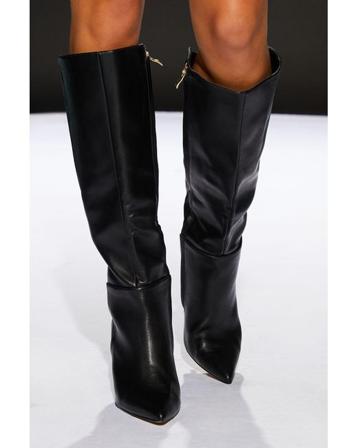 Faith Black Runway Stiletto Knee Boots