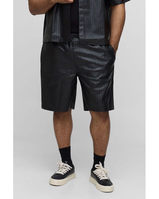 BoohooMAN Black Plus Woven Pu Relaxed Fit Pocket Detail Shorts for men