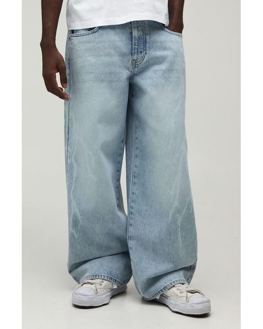 BoohooMAN Blue Lightning Laser Baggy Fit Jeans for men
