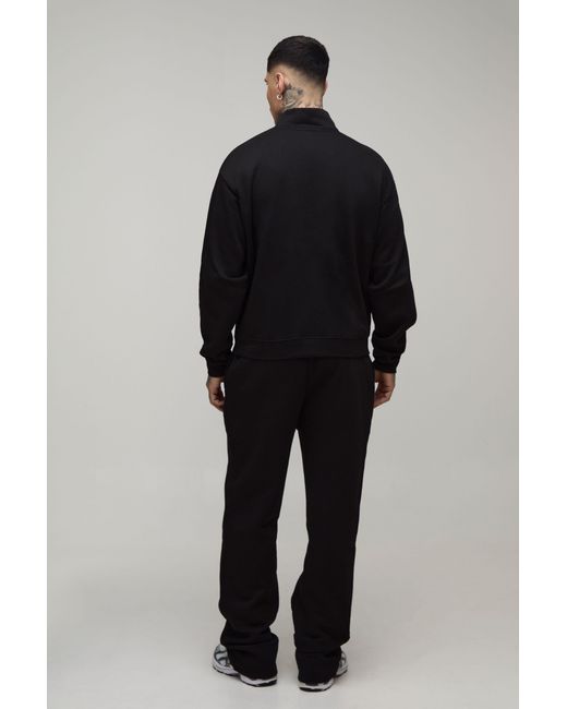 BoohooMAN Black Tall Oversized Boxy Quarter Zip Funnel Sweatshirt & Straight Jogger Tracksuit for men