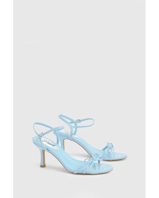 Oasis Blue Scarlett Faux Leather 2 Part Bow Trim Medium Heeled Sandals