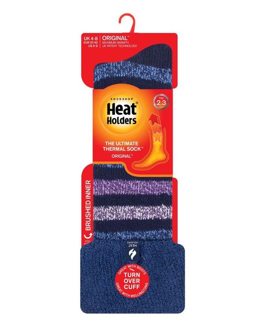 Heat Holders Blue Ladies Extra Long Striped Wellington Boot Socks