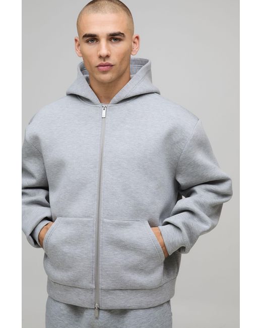 BoohooMAN Gray Oversized Boxy Bonded Scuba Zip Through Hoodie for men