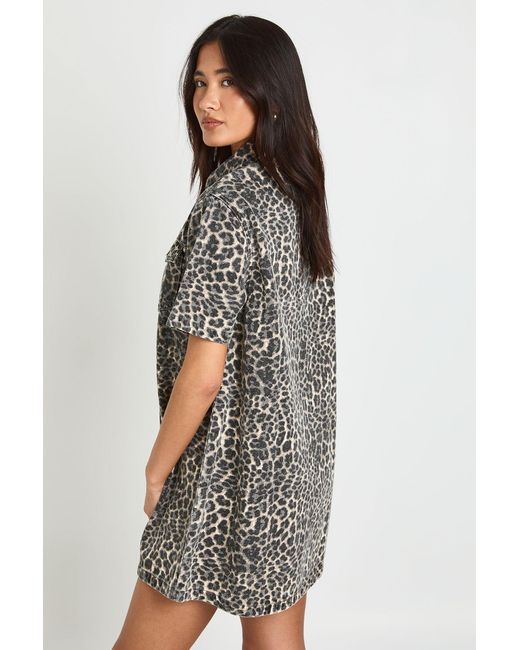 Boohoo Multicolor Print Short Sleeve Denim Dress Cotton