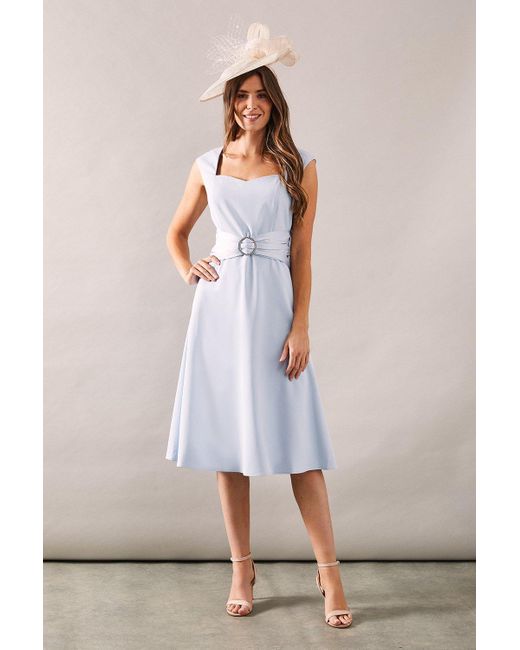 Wallis White Sweetheart Satin Buckle Midi Dress