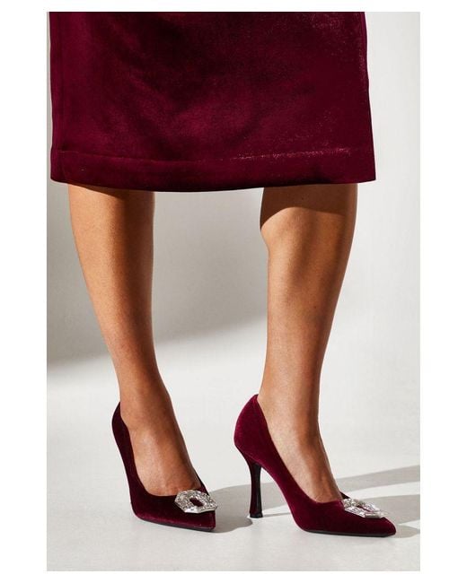 Coast Red Livvy Velvet Brooch Detail High Heel Court Shoe