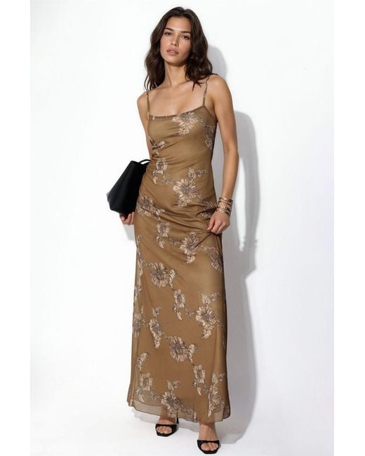 Hiccup Brown Flower Mesh Maxi Dress