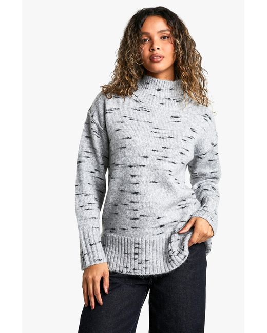 Boohoo Gray Soft Knit Marl Oversized High Neck Jumper