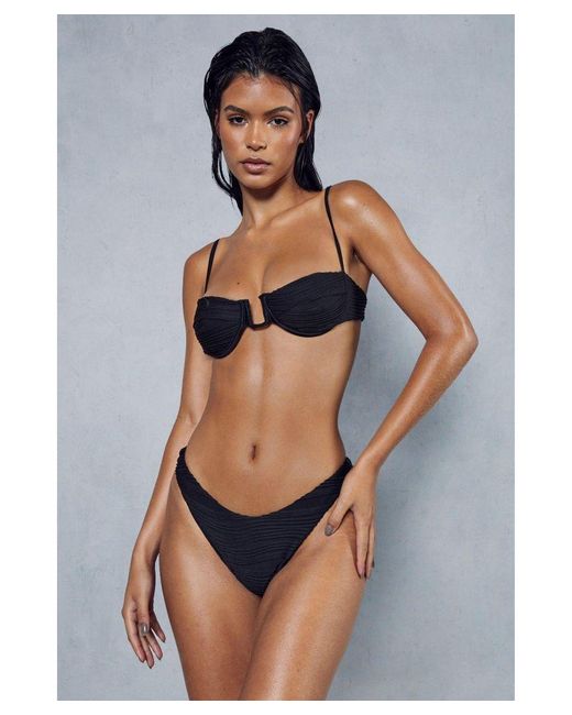 MissPap Black Textured Cupped Halter Neck Bikini Set