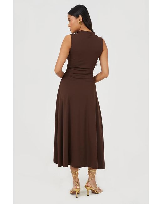 Brave Soul Brown Jersey High Neck Asymetric Hem Maxi Dress