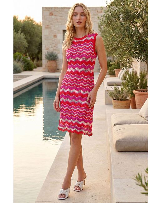 Roman Red Zig Zag Knit Shift Dress
