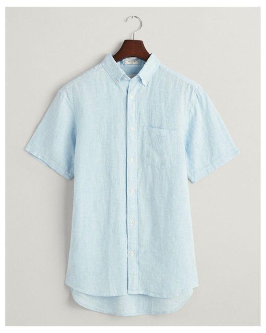 Gant Blue Regular Linen Houndstooth Short Sleeve Shirt for men
