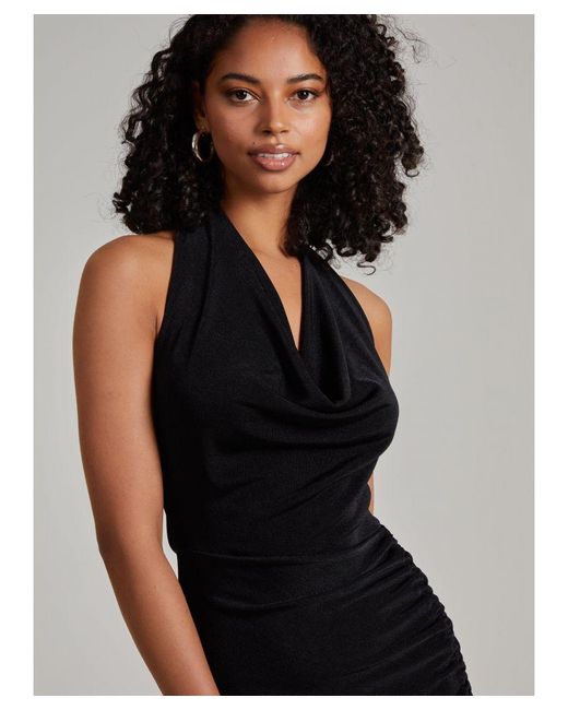 Pink Vanilla Black Cowl Neck Slinky Shimmer Mini Dress