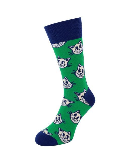 Happy Socks Green 1-Pack Fun Cat Cotton for men