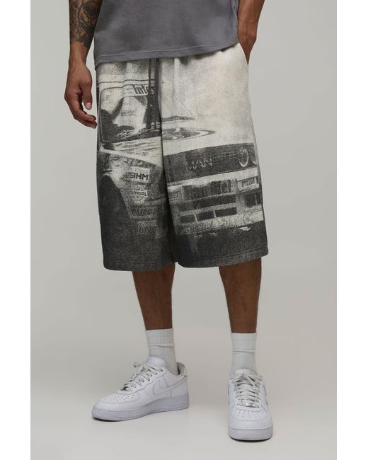 BoohooMAN Gray Moto Jersey Bermuda Jort for men