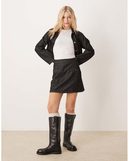 ASOS Black Denim Tailored Mini Skirt With Seam Details