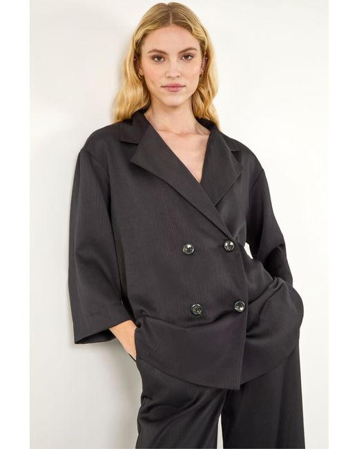 Roman Black Relaxed Textured Blazer
