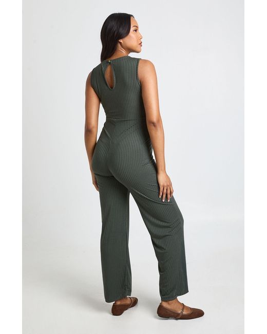 Boohoo Green Maternity Rib Sleeveless Knot Detail Lounge Jumpsuit